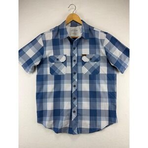 Orvis Shirt Mens Medium Blue White Plaid Short Sleeve Button Down Classic Mesh
